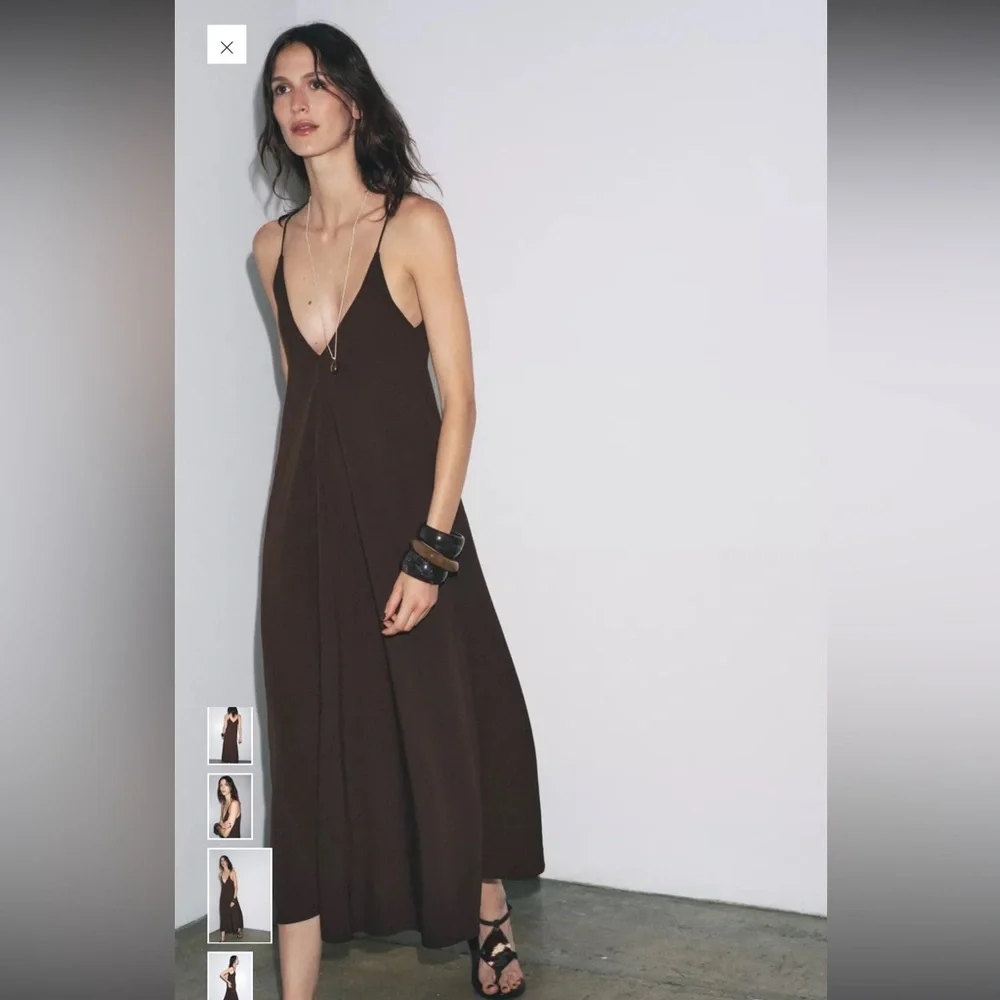 Zara Brown Maxi Boho Flow Dress - Picture 3 of 5